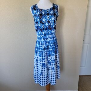 Talbots Floral/Gingham Fit & Flare Dress, Size 12